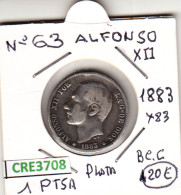 CRE3708 MONEDA ESPAÑA 1 PESETA ALFONSO XII 1883 *83 PLATA MBC - Andere & Zonder Classificatie