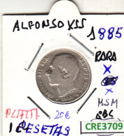 CRE3709 MONEDA ESPAÑA 1 PESETA ALFONSO XII 1885 MSM PLATA BC RARA - Autres & Non Classés