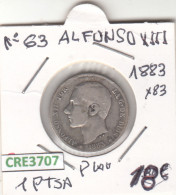 CRE3707 MONEDA ESPAÑA 1 PESETA ALFONSO XII 1883 *83 PLATA MBC - Autres & Non Classés