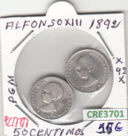 CRE3701 LOTE MONEDAS ESPAÑA 50 CENTIMOS ALFONSO XIII 1892 *92 PGM PLATA - Other & Unclassified