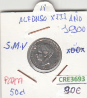 CRE3693 MONEDA ESPAÑA 50 CENTIMOS ALFONSO XII 1900 SMV PLATA - Andere & Zonder Classificatie