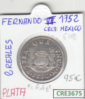 CRE3675 MONEDA ESPAÑA 2 REALES FERNANDO VII 1752 MEXICO PLATA - Andere & Zonder Classificatie