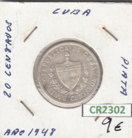CR2302 MONEDA CUBA 20 CENTAVOS 1948 PLATA MBC - Autres - Amérique