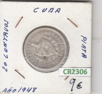 CR2306 MONEDA CUBA 20 CENTAVOS 1948 PLATA MBC - Autres - Amérique