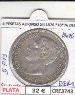 CRE3743 MONEDA ESPAÑA 5 PESETAS ALFONSO XII 1876 *18*76 DEM PLATA MBC - Autres & Non Classés