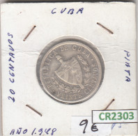 CR2303 MONEDA CUBA 20 CENTAVOS 1948 PLATA MBC - Otros – América