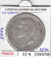 CRE3739 MONEDA ESPAÑA 5 PESETAS ALFONSO XII 1875 DEM PLATA MBC - Other & Unclassified