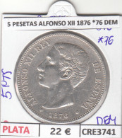 CRE3741 MONEDA ESPAÑA 5 PESETAS ALFONSO XII 1876 *76 DEM PLATA MBC - Other & Unclassified