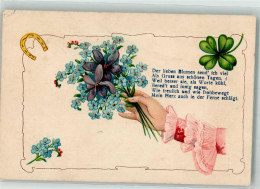 39891031 - Frauenhand Mit Vergissmeinnicht Veilchen Gluecksklee Hufeisen - Blumen
