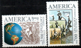 1992 Uruguay Discovery Of America Ship Masts Globe #1420-21 ** MNH - Uruguay