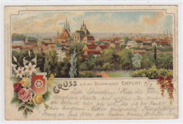 39041831 - Lithographie Gruss Aus Der Blumenstadt Erfurt. Totalansicht. Vorder- Und Rueckseite Stockfleckig. Leichte Ab - Erfurt