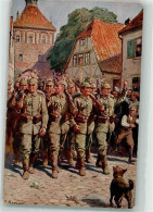 39883431 - Sign. Roloff Ausmarsch Der Blumengeschmueckten Landser Hund Uniform Wohlfahrtskarte Rotes Kreuz Feldpost Str - War 1914-18