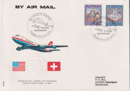 1971 Schweiz PREMIER VOL JUMBO-JET SWISSAIR GENÈVE-NEW YORK 1.4.71,Zum:CH B131+B132, Mi:CH 839+840 - Premiers Vols