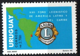 1992 Uruguay 22nd Lions Club Forum Latin America Caribbean Map Emblem #1433 ** MNH - Uruguay