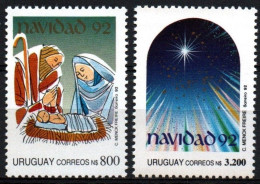 1992 Uruguay Christmas Nativity Scene Drawing Star In Sky #1434-35 ** MNH - Uruguay
