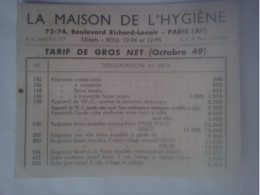 La Maison De L'hygiène Paris XIe - Tarif WC Baignoire Bidet Bonde Chauffe-eau Cuvette Douche évier Mélangeur Porte-savon - Reclame