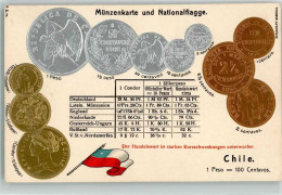 13289731 - Muenzenkarte Und Nationalflagge Muenzabbildungen Geld Auf AK Lithographie - Chile