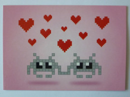 JEUX VIDEO - ALIEN - SPACE INVADERS - COEUR - 2 Aliens , Avec Des Coeurs - Carte Publicitaire - Games & Toys