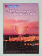 CARCASSONNE (11/Aude)- Les Remparts, Coucher Soleil, Derrière Verre De Vin Rosé Languedoc Roussillon -carte Publicitaire - Carcassonne