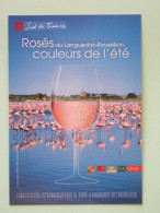AIGUES-MORTES (30/Gard) - Flamands Roses Et Vue De La Tour De Constance Derrière Verre De Vin Rosé - Carte Publicitaire - Aigues-Mortes