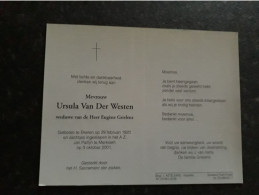 Ursula Van Der Westen ° Ekeren 1920 + Merksem 2001 X Eugène Grielens - Obituary Notices