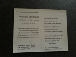 Philomène Verckens ° Antwerpen 1921 + Borgerhout 1989 X Raf Fiermans - Décès