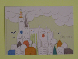 CHARTRES (28/Eure Et Loir) - Dessin Cathédrale En Couleurs, Carte Publicitaire - Chartres