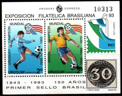 1993 Uruguay Brasiliana World Cup Soccer Champions Brazil Uruguay #1472 ** MNH - Uruguay