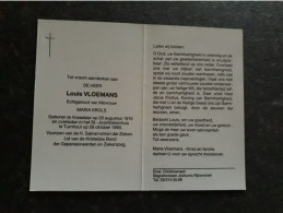 Louis Vloemans ° Vosselaar 1910 + Turnhout 1990 X Maria Krols - Begraf. Rijkevorsel - Todesanzeige