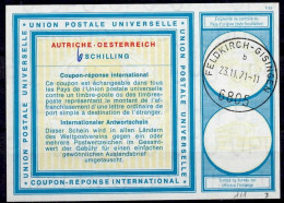 AUTRICHE AUSTRIA ÖSTERREICH Vi21 6/4 SCHILLING Int. Reply Coupon Reponse Antwortschein IAS FELDKIRCH GISINGEN 23.11.71 - Other & Unclassified