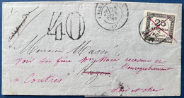 Lettre Sans Timbre De Valenciennes Taxée N°5 25c Noir à Anzin Destinatire Décédé Donc Retour A L'envoyeur Et Réexpediée - 1859-1959 Briefe & Dokumente