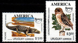 1993 Uruguay America Issue Caiman Athene Cunicularia Animals Wildflife #1504-05 ** MNH - Uruguay