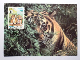 TIGRE , Tête En Gros Plan - Carte Philatélique WWF Avec Timbre Lao 1984 - Tigers