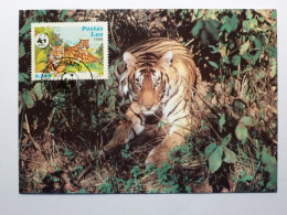 TIGRE Assis - Carte Philatélique WWF Avec Timbre Lao 1984 - Tiger