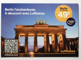 LUFTHANSA - Aviation / Compagnie Aérienne - BERLIN Depuis PARIS Et NICE / Avion - Porte Brandebourg - Carte Publicitaire - Autres & Non Classés