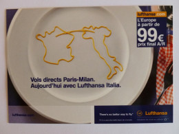 LUFTHANSA / AVION - Vols Paris - Milan - Représentation Schématique France Et Italie Dans Assiette - Carte Publicitaire - Altri & Non Classificati