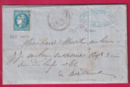 N°46B GC 6057 LINXE LANDES CAD TYPE 24 BOITE RURALE B LEAON POUR BORDEAUX LETTRE - 1849-1876: Période Classique