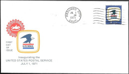 USA Redwood Ciy FDC Cover 1971. Inaugurating The US Postal Service - Covers & Documents