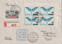 1938 Schweiz R-Brief, Flugpost, Pro Aero, Zum:CH F22+F26 Mi:CH 320+325 - Eerste Vluchten