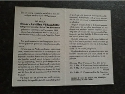 Omer Vermassen ° Oombergen 1909 + 1971 X Elvire Van Den Berge (Fam: Kozijns - Van De Kerckhove - Van De Noortgate) - Todesanzeige