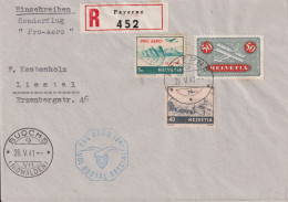 1941 Schweiz R-Brief, Flugpost, Pro Aero, PAYERNE-BUOCHS, Zum:CH F9+F35+F28 Mi:CH 184+395+388 - Premiers Vols