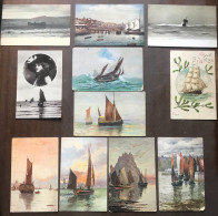 11 Postcards Lot Paintings & Illustrations Of Small Ships Boats Yachts Seascapes Most Posted - Verzamelingen & Kavels