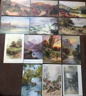 13 Postcards Lot UK Paintings Illustrations Views Scenery Some Identified Some Generic All Posted - Other & Unclassified