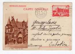 1937. FRANCE,PARIS TO YUGOSLAVIA,SUBOTICA,HOTEL DE SENS ILLUSTRATED STATIONERY CARD,USED - Cartes Postales Types Et TSC (avant 1995)