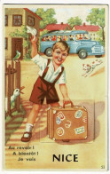 Carte Système - Au Revoir ! A Bientôt ! Je Vais à Nice, Jeune Garçon Portant Une Valise, Autobus - Circ 1955 - A Systèmes