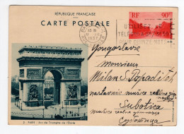 1937. FRANCE,PARIS TO YUGOSLAVIA,SUBOTICA,ARC DE TRIOMPHE DE L'ETOILE ILLUSTRATED STATIONERY CARD,USED - Standard Postcards & Stamped On Demand (before 1995)