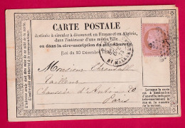 N°58 PARIS ETOILE 37 BT MALEHERBES CARTE PRECURSEUR N°1 POUR PARIS LETTRE - 1849-1876: Classic Period