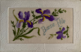 Fantaisie - Cpa Brodée - Bonne Fête - Fleurs Flowers - Embroidered