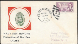USA Boston MA Patriotic Cover 1938. Navy Day Honors Coast - Lettres & Documents