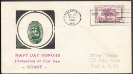 USA Annapolis MD Patriotic Cover 1938. Navy Day Honors Coast - Covers & Documents